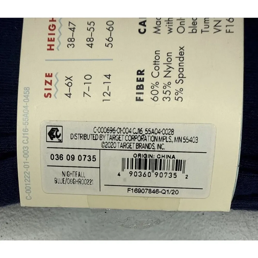 Cat & Jack Girls' Cotton Footed Tights size 4-6X Nightfall Blue
